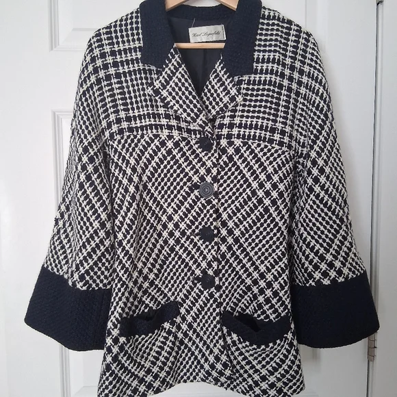 Vintage 80s Karl Lagerfeld Wool Boucle Tweed Blazer Fits Like US 10 GUC - Picture 12 of 16